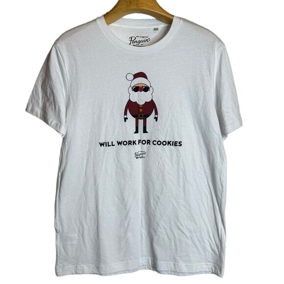 Original Penguin “Will Work For Cookies” Santa Christmas Shirt size Medium - Picture 1 of 5